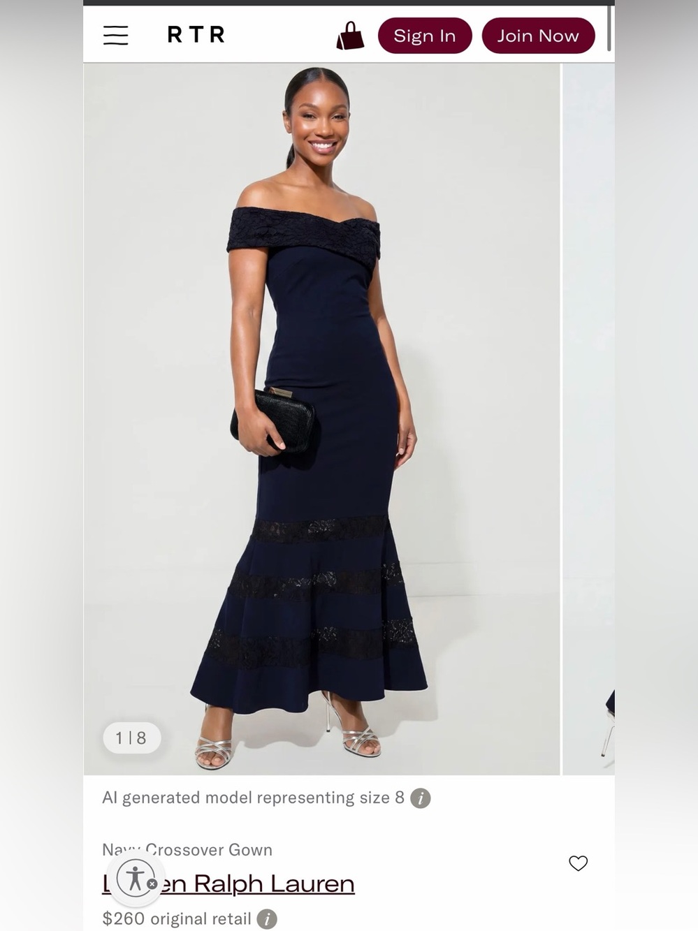 Ralph Lauren Navy One-Shoulder Mermaid Gown NEW